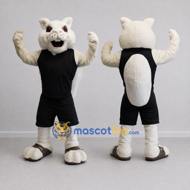 Custom White and Black Cat in Sportswear Mascot Costume Adult Full Body Suit for Sports Events Custom White and Black Cat in Sportswear Mascot Costume Adult Full Body Suit for Sports Events