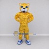Custom Yellow and Black Spotted Cat in Sneakers Mascot Costume Adult Full Body Suit for Sports Events Custom Yellow and Black Spotted Cat in Sneakers Mascot Costume Adult Full Body Suit for Sports Events
