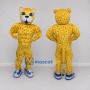 Custom Yellow and Black Spotted Cat in Sneakers Mascot Costume Adult Full Body Suit for Sports Events