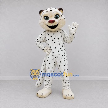 Custom White and Black Spotted Cat Mascot Costume Adult Full Body Suit for Wildlife Events Custom White and Black Spotted Cat Mascot Costume Adult Full Body Suit for Wildlife Events