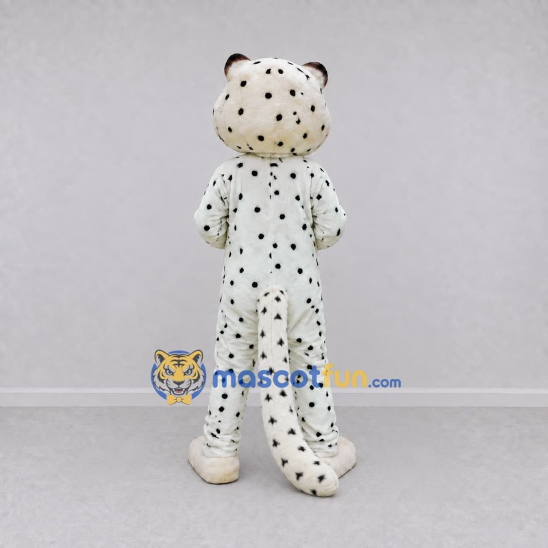 Custom White and Black Spotted Cat Mascot Costume Adult Full Body Suit for Wildlife Events Custom White and Black Spotted Cat Mascot Costume Adult Full Body Suit for Wildlife Events
