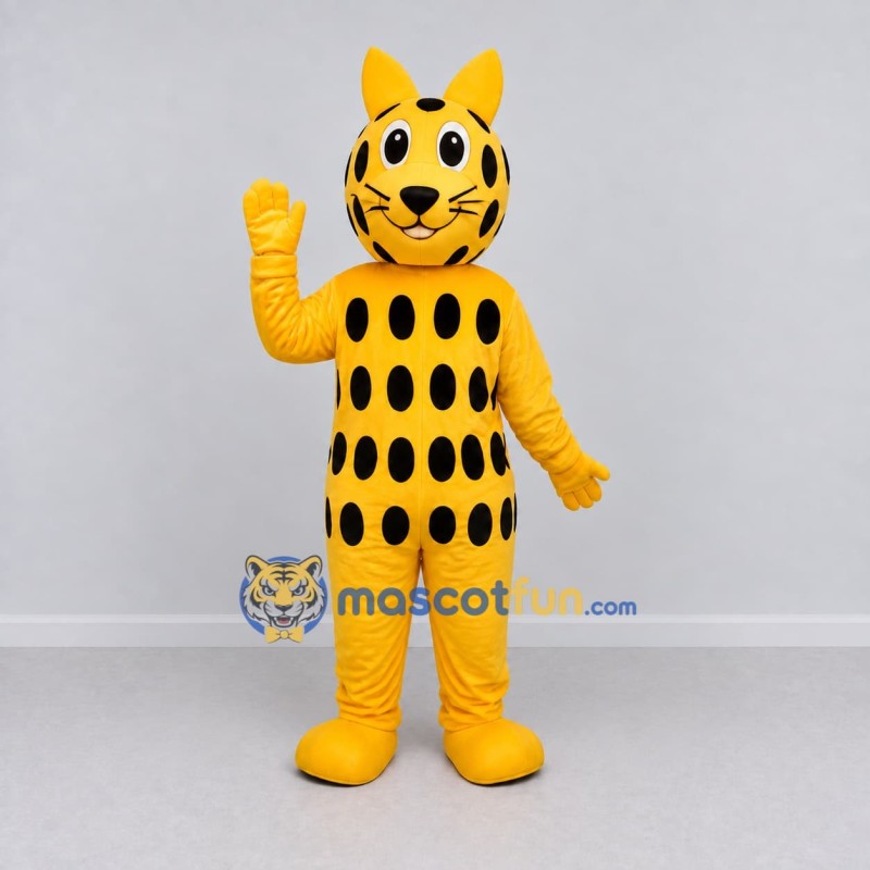 Custom Yellow and Black Spotted Cat Mascot Costume Adult Full Body Suit for School Events Custom Yellow and Black Spotted Cat Mascot Costume Adult Full Body Suit for School Events