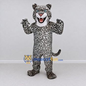 Custom Gray Black and White Leopard Mascot Costume Adult Full Body Suit for Wildlife Events Custom Gray Black and White Leopard Mascot Costume Adult Full Body Suit for Wildlife Events