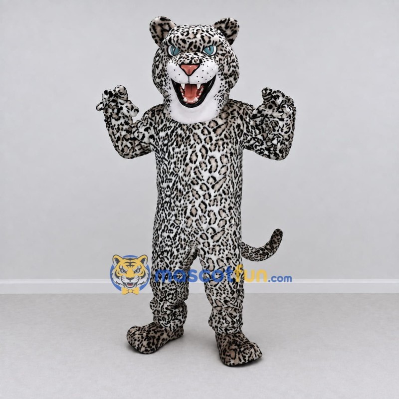Custom Gray Black and White Leopard Mascot Costume Adult Full Body Suit for Wildlife Events