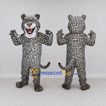 Custom Gray Black and White Leopard Mascot Costume Adult Full Body Suit for Wildlife Events