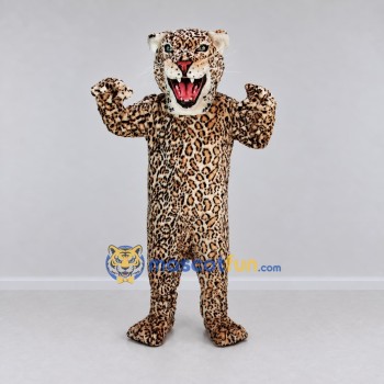 Custom Tan and Black Roaring Leopard Mascot Costume Adult Full Body Suit for Wildlife Events Custom Tan and Black Roaring Leopard Mascot Costume Adult Full Body Suit for Wildlife Events