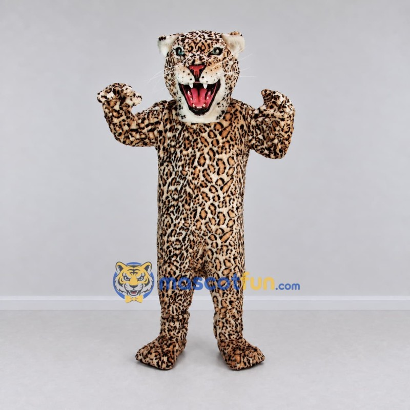 Custom Tan and Black Roaring Leopard Mascot Costume Adult Full Body Suit for Wildlife Events Custom Tan and Black Roaring Leopard Mascot Costume Adult Full Body Suit for Wildlife Events