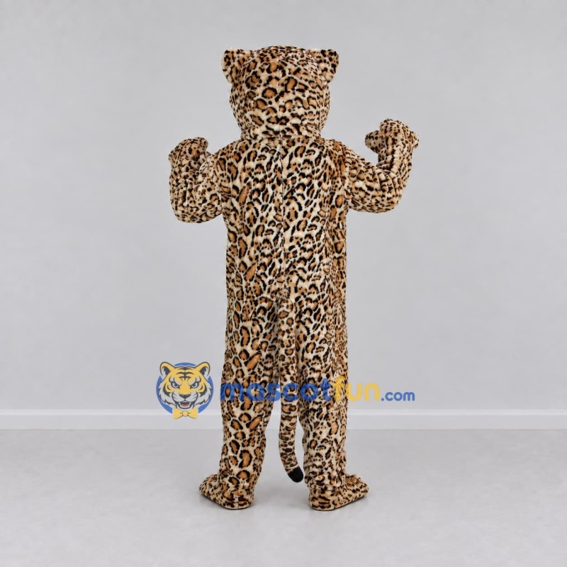 Custom Tan and Black Roaring Leopard Mascot Costume Adult Full Body Suit for Wildlife Events Custom Tan and Black Roaring Leopard Mascot Costume Adult Full Body Suit for Wildlife Events