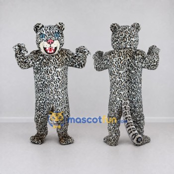Custom Gray Black and White Snow Leopard Mascot Costume Adult Full Body Suit for Wildlife Events