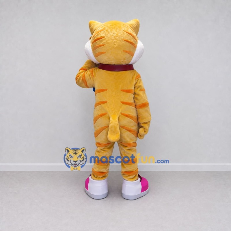 Custom Orange and White Tabby Cat in Sneakers Mascot Costume Adult Full Body Suit for School Events Custom Orange and White Tabby Cat in Sneakers Mascot Costume Adult Full Body Suit for School Events