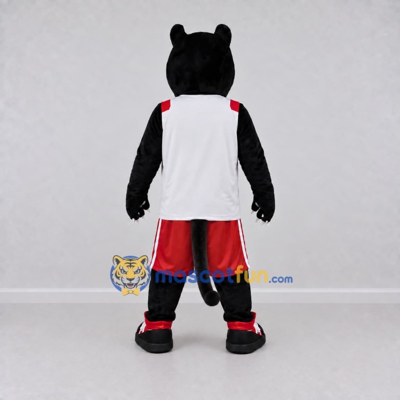 Custom Black Red and White Panther in Sportswear Mascot Costume Adult Full Body Suit for Sports Events Custom Black Red and White Panther in Sportswear Mascot Costume Adult Full Body Suit for Sports Events