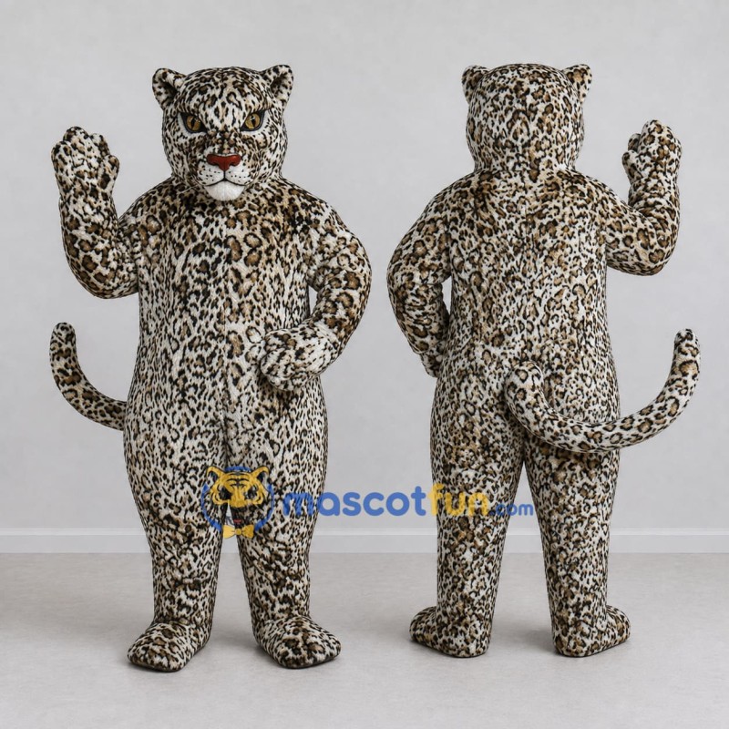 Custom Gray Black and White Leopard Mascot Costume Adult Full Body Suit for Wildlife Events