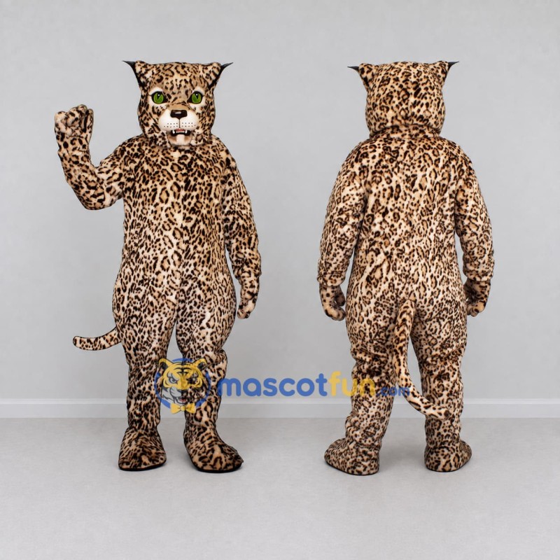 Custom Tan and Black Spotted Wild Cat Mascot Costume Adult Full Body Suit for Wildlife Events Custom Tan and Black Spotted Wild Cat Mascot Costume Adult Full Body Suit for Wildlife Events