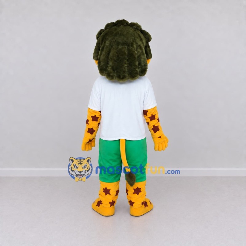 Custom Yellow Green and White Star Spotted Feline in Sportswear Mascot Costume Adult Full Body Suit for Sports Events Custom Yellow Green and White Star Spotted Feline in Sportswear Mascot Costume Adult Full Body Suit for Sports Events
