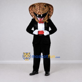 Custom Brown and Black Cobra in Tuxedo Mascot Costume Adult Full Body Suit for Themed Parties Custom Brown and Black Cobra in Tuxedo Mascot Costume Adult Full Body Suit for Themed Parties