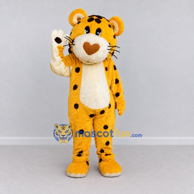 Custom Yellow Black and Cream Spotted Cat Mascot Costume Adult Full Body Suit for School Events Custom Yellow Black and Cream Spotted Cat Mascot Costume Adult Full Body Suit for School Events