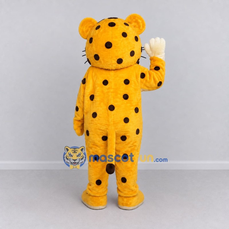 Custom Yellow Black and Cream Spotted Cat Mascot Costume Adult Full Body Suit for School Events Custom Yellow Black and Cream Spotted Cat Mascot Costume Adult Full Body Suit for School Events