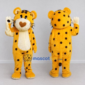 Custom Yellow Black and Cream Spotted Cat Mascot Costume Adult Full Body Suit for School Events
