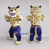 Custom Tan Black and Blue Spotted Wild Cat in Pants Mascot Costume Adult Full Body Suit for Sports Events Custom Tan Black and Blue Spotted Wild Cat in Pants Mascot Costume Adult Full Body Suit for Sports Events