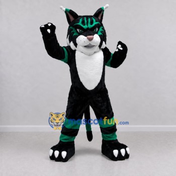 Custom Black Green and White Cat Mascot Costume Adult Full Body Suit for School Events Custom Black Green and White Cat Mascot Costume Adult Full Body Suit for School Events