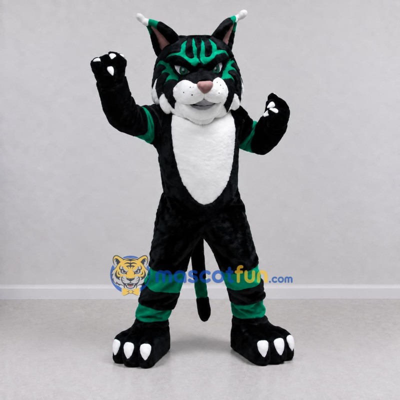 Custom Black Green and White Cat Mascot Costume Adult Full Body Suit for School Events Custom Black Green and White Cat Mascot Costume Adult Full Body Suit for School Events