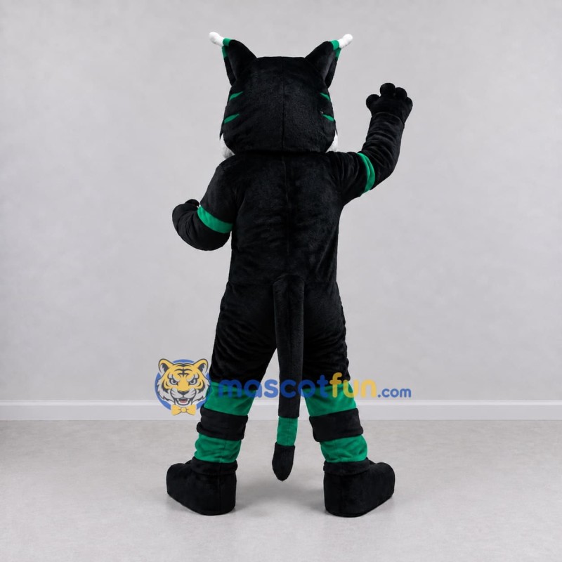 Custom Black Green and White Cat Mascot Costume Adult Full Body Suit for School Events Custom Black Green and White Cat Mascot Costume Adult Full Body Suit for School Events
