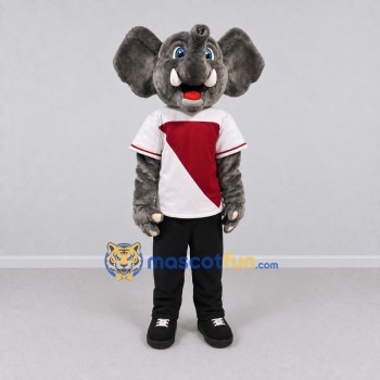 Custom Gray Red and White Elephant in Sportswear Mascot Costume Adult Full Body Suit for Sports Events
