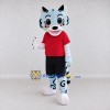 Custom Light Blue and Red Tiger in Sportswear Mascot Costume Adult Full Body Suit for Sports Events Custom Light Blue and Red Tiger in Sportswear Mascot Costume Adult Full Body Suit for Sports Events