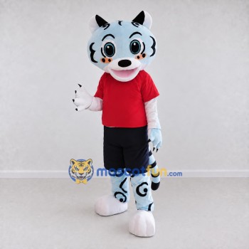 Custom Light Blue and Red Tiger in Sportswear Mascot Costume Adult Full Body Suit for Sports Events