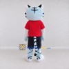 Custom Light Blue and Red Tiger in Sportswear Mascot Costume Adult Full Body Suit for Sports Events Custom Light Blue and Red Tiger in Sportswear Mascot Costume Adult Full Body Suit for Sports Events