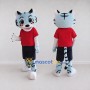Custom Light Blue and Red Tiger in Sportswear Mascot Costume Adult Full Body Suit for Sports Events