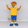 Custom Yellow and Blue Spotted Cat in Sportswear Mascot Costume Adult Full Body Suit for Sports Events Custom Yellow and Blue Spotted Cat in Sportswear Mascot Costume Adult Full Body Suit for Sports Events