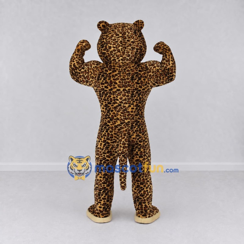 Custom Brown Black and Cream Muscular Leopard Mascot Costume Adult Full Body Suit for Sports Events Custom Brown Black and Cream Muscular Leopard Mascot Costume Adult Full Body Suit for Sports Events