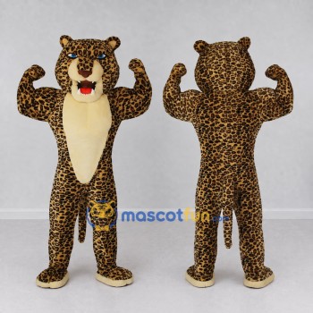 Custom Brown Black and Cream Muscular Leopard Mascot Costume Adult Full Body Suit for Sports Events