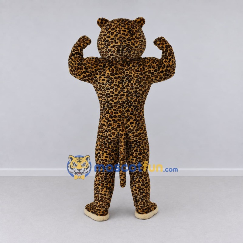 Custom Brown Black and Cream Muscular Leopard Mascot Costume Adult Full Body Suit for Sports Events Custom Brown Black and Cream Muscular Leopard Mascot Costume Adult Full Body Suit for Sports Events