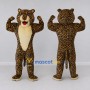 Custom Brown Black and Cream Muscular Leopard Mascot Costume Adult Full Body Suit for Sports Events