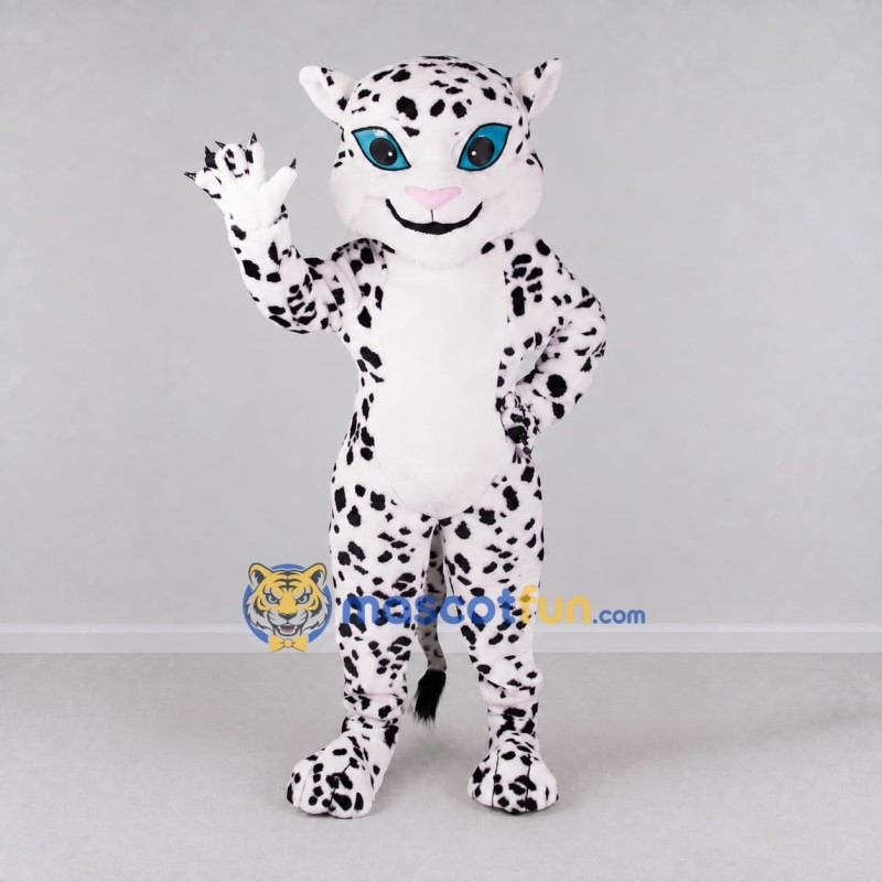 Custom White and Black Spotted Cat Mascot Costume Adult Full Body Suit for Wildlife Events