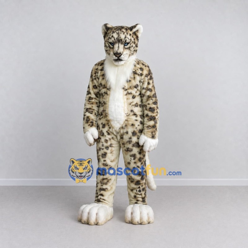 Custom Gray and White Snow Leopard Mascot Costume Adult Full Body Suit for Wildlife Events Custom Gray and White Snow Leopard Mascot Costume Adult Full Body Suit for Wildlife Events