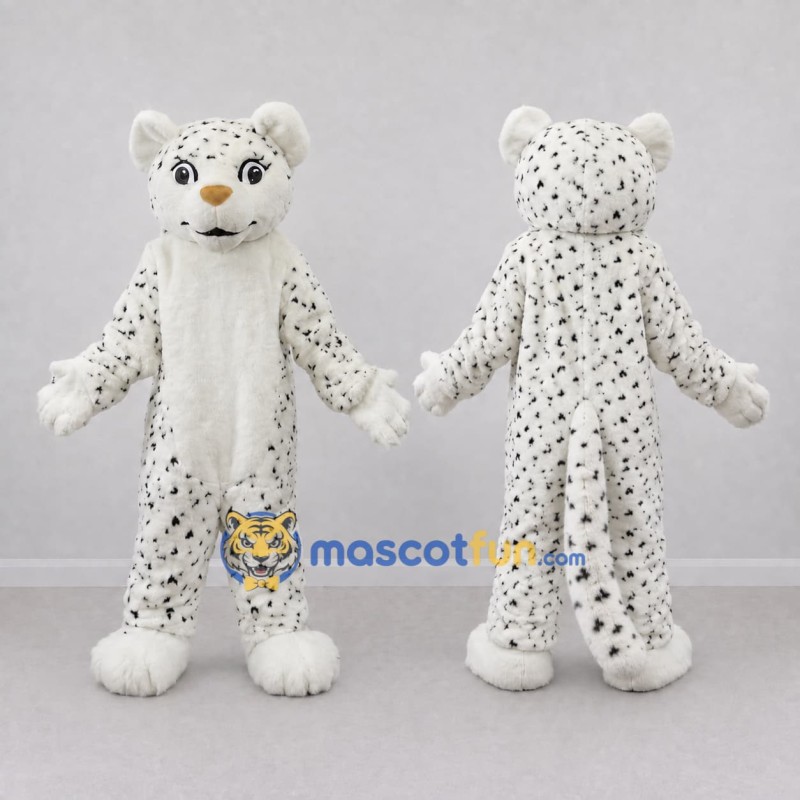 Custom White and Black Spotted Cat Mascot Costume Adult Full Body Suit for School Events Custom White and Black Spotted Cat Mascot Costume Adult Full Body Suit for School Events