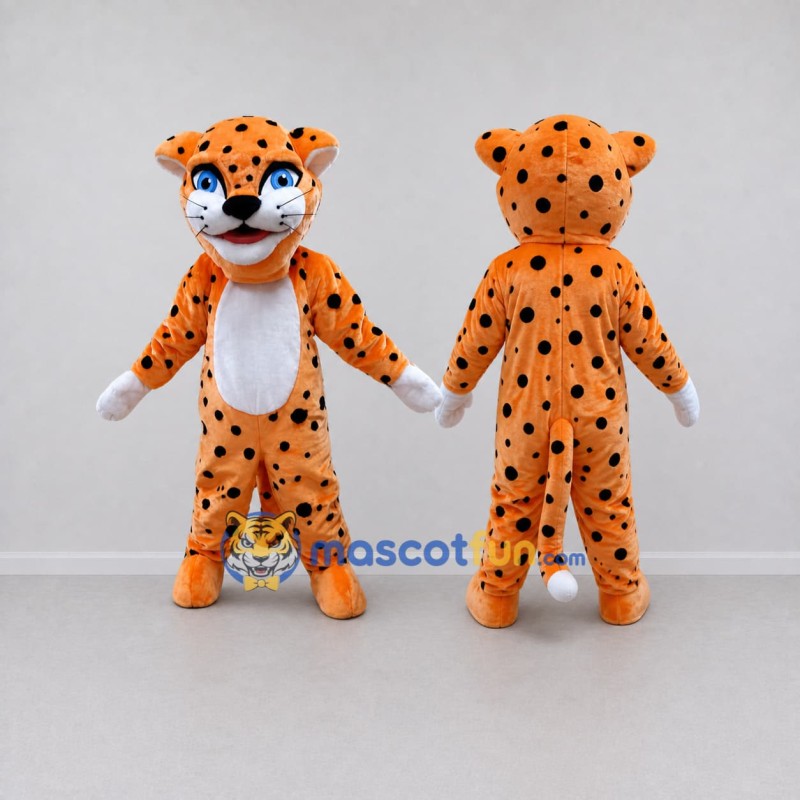 Custom Orange Black and White Spotted Cat Mascot Costume Adult Full Body Suit for School Events Custom Orange Black and White Spotted Cat Mascot Costume Adult Full Body Suit for School Events