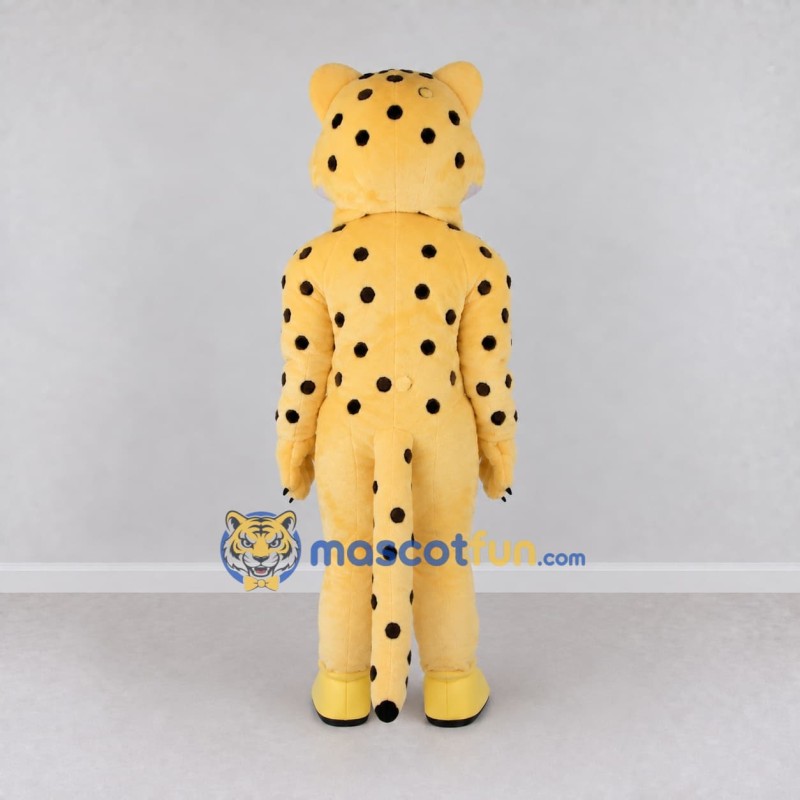 Custom Yellow and Black Muscular Spotted Cat Mascot Costume Adult Full Body Suit for Sports Events Custom Yellow and Black Muscular Spotted Cat Mascot Costume Adult Full Body Suit for Sports Events