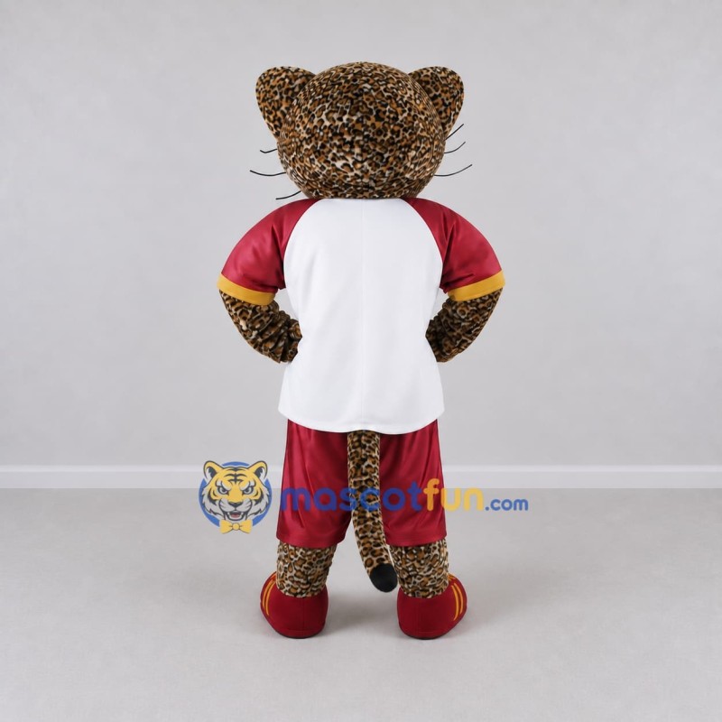 Custom Brown Red and White Spotted Cat in Sportswear Mascot Costume Adult Full Body Suit for Sports Events Custom Brown Red and White Spotted Cat in Sportswear Mascot Costume Adult Full Body Suit for Sports Events