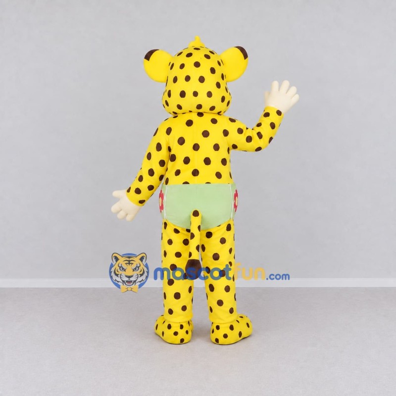 Custom Yellow and Black Spotted Cat in Shorts Mascot Costume Adult Full Body Suit for School Events