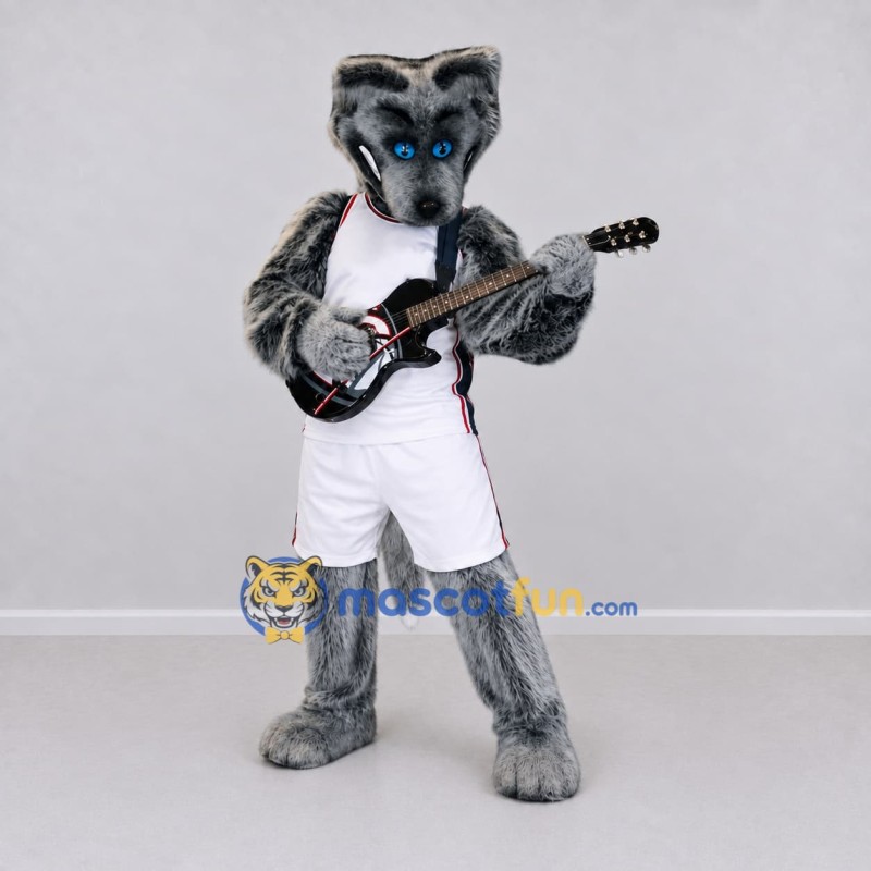 Custom Gray and White Wolf in Sportswear Mascot Costume Adult Full Body Suit for Sports Events Custom Gray and White Wolf in Sportswear Mascot Costume Adult Full Body Suit for Sports Events