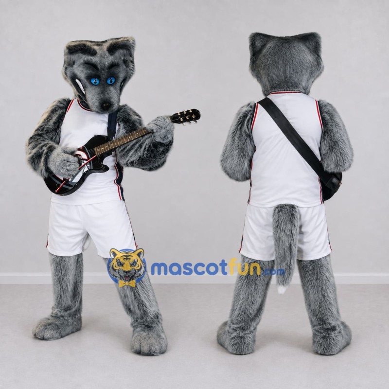 Custom Gray and White Wolf in Sportswear Mascot Costume Adult Full Body Suit for Sports Events Custom Gray and White Wolf in Sportswear Mascot Costume Adult Full Body Suit for Sports Events