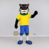 Custom Black Yellow and Blue Panther in Sportswear Mascot Costume Adult Full Body Suit for Sports Events Custom Black Yellow and Blue Panther in Sportswear Mascot Costume Adult Full Body Suit for Sports Events