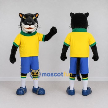 Custom Black Yellow and Blue Panther in Sportswear Mascot Costume Adult Full Body Suit for Sports Events