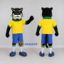 Custom Black Yellow and Blue Panther in Sportswear Mascot Costume Adult Full Body Suit for Sports Events