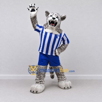 Custom Gray Blue and White Snow Leopard in Sportswear Mascot Costume Adult Full Body Suit for Sports Events