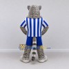 Custom Gray Blue and White Snow Leopard in Sportswear Mascot Costume Adult Full Body Suit for Sports Events Custom Gray Blue and White Snow Leopard in Sportswear Mascot Costume Adult Full Body Suit for Sports Events